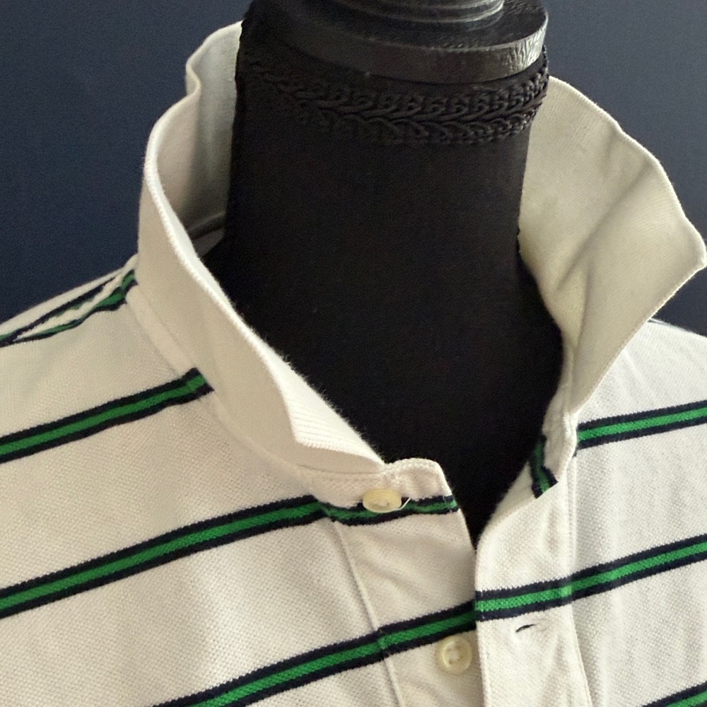 Polo Ralph Lauren White Green Stripe Polo Shirt Men’s Large Classic Fit - Picture 7 of 7